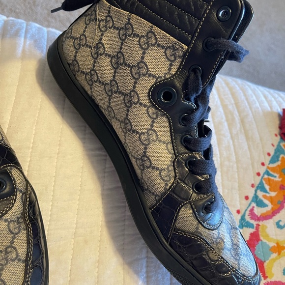 Gucci GG Imprime High Top Crocodile Skin Leather/Canvas Shoes Men’s US 9.5 - Picture 7 of 13